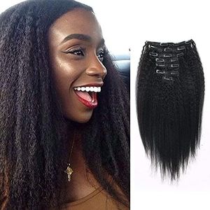 Lovrio Kinkys Straight Hair Brazilian Virgin 100% Unprocessed Double Weft Human Hair Clip in Hair Extensions for Black Women 7 Pieces 120g with 17 Clips 16 inch KS