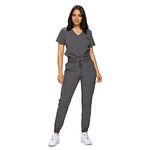 MONARCH UNIFORMS Stretchy Scrubs Women's Jogger Scrub Set In Regular and Petite Jogger Scrubs with Tuck-In Top for Women, Charcoal, Small