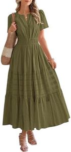 BTFBM Womens Summer 2026 Casual Midi Maxi Dresses Lightweight Short Sleeve V Neck Elastic Waist Boho Beach Dress Pockets(Army Green, Large)