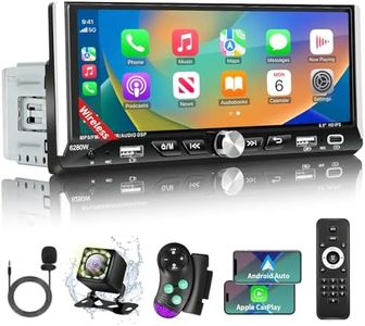 Single Din Touchscreen Car Stereo with Wireless Apple Carplay Android Auto, 6.9" HD Touch Screen Car Stereo with Bluetooth, Mirror Link, Backup Camera Navigation USB/Type-C Charge AM/FM EQ SWC Car MP5