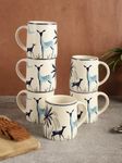 miah decor Ceramic Tea Coffee Cups Set of 6 Matte Printed Small Chai Mug Set of 6 Drinkware Microwave Safe for Home & Restaurant-350 ml-Color-Cream Blue