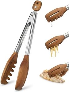3-in-1 Kitchen Tongs & Pasta Server – 12 Inch Walnut Multifunction Tongs with Slotted Forked & Flat Tips for Pasta, Salad, Grilling and More – Elegant, Heat-Resistant Food Tongs for Home Cooks & Chefs