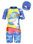 KumSoomliy Kids Swimming Costume Summer Holiday for Kids Boy Childrens Swimwear Short Sleeve Full Body Swimsuit Beachwear Blue Age 1-2 Years,Size 1