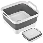 Collapsible Dish Basin with Drain Plug 2.4 Gal(9L),Portable Outdoor Multiuse Foldable Sink Tub Dishpan Kitchen Storage Tray for Camping,Vegetable,RV (Gray)