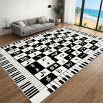 BEQUTIY Piano Note Carpet 90 x 150 cm, Music Theme Area Rug, Washable Inside Floor Mats Black White Piano Keys Musical Notes Throw Rugs for Living Room Bedroom Music Room Dorm Home Decor