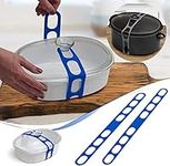 2 Pcs Lid Latch The Reusable Universal Lid Securing Strap,Adjustable Silicone Elastic Crock Pot Lid Strap Splash-Proof Easy to Travel,for Casserole Dishes, Pots, Pans and More (Blue)