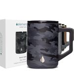 Elemental Summit Insulated Coffee Mug with Lid & Handle, Insulated Vacuum Camp Coffee Cup, Triple Wall Stainless Steel Travel Mug, Hot and Cold Thermal Coffee Tumbler, 16oz - Black Camo