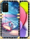 DAIZAG Phone Case for Samsung Galaxy A03S 4G Romantic Beach Couples Love Phone Case Golden Square Soft TPU Shockproof Protective Decor Case Cover for Gift