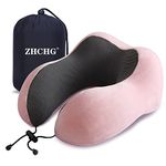 ZHCHG Travel Pillow, Best Memory Foam Neck Pillow for Airplane, Head Support Comfortable Pillow for Sleeping Rest, Train, Car & Home Use- Pink