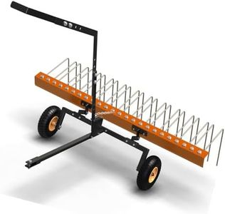 Takywep 60 Inch Tow Behind Dethatcher Lawn Rake, Heavy Duty Landscape Rake for ATV and Mower, Durable Rake for Leaves and Pine Needles with 24 Steel Tines and Lift Handle for Yard Care, Orange