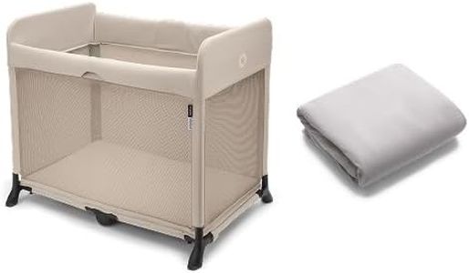 Bugaboo Stardust Playard - Portable Indoor and Outdoor - Foldable On The Go Play Yard - 1 Second Unfold - Taupe with Fitted Sheet