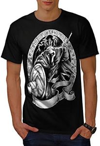 wellcoda Spartano Guerriero Uomini Maglietta Film T-Shirt con Stampa Grafica