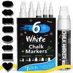 AOSUCO White Chalk Pens, 6 pack-1, 3, 6, 10, 15mm, 5 Different Fine and Jumbo Tips of Liquid Chalk Pens Chalk Markers, Dry & Wet Erase Window Pens