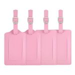 Luggage Tags, Leather Personalized Suitcase Tag Set-4 Pack (Leather-Pink)