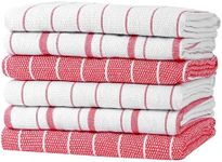 Zeppoli Classic Kitchen Towels - 6 Pack 100% Natural Cotton Kitchen Towel Set, Reusable Wash Cloths, Absorbent Dish Towels, Machine Washable Hand Towels, Kitchen Essentials, 20� x 28� - Red VAR