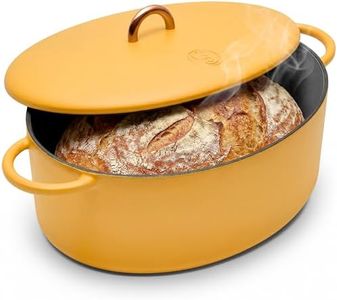Great Jones Dutchess Cast Iron Dutch Oven Pot With Lid (Mustard) - Large 6.75 Quart Size, Dual Handles - All Stovetop Safe - 500° Dutch Oven For Bread Baking | Dishwasher Friendly