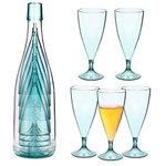 5 Pcs Stackable Champagne Glasses Set,Reusable Unbreakable Wine Flutes with Bottle Container,Shatterproof Elegant Transparent Stemmed Goblet Barware,Perfect for Party,Wedding,Birthday