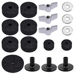 Cettkowns 18-Pack Cymbal Replacement Accessories Cymbal Felts Hi-Hat Clutch Felt Cymbal Sleeves Felt Hi Hat Cup with Base Wing Nuts and Cymbal Washer for Drum Set (Black)