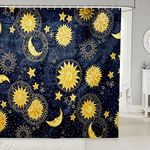 Feelyou Boho Moon and Sun Shower Curtain Bohemian Galaxy Constellation Fabric Shower Curtains for Bathroom Kids Exotic Stars Blue Golden Bath Curtain Decorative Bathroom Accessories 72 X 84 Inches