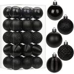 30 pcs Christmas Baubles Xmas Ball Ornaments with Strings, 50mm/2.0" Black Shatterproof Plastic Hanging Decorations, Christmas Tree Pendants for Home Party Wedding Holiday