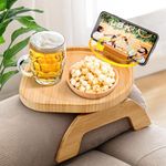 Bamboo Sofa Tray Table Clip on Side Table Couch Arm with 360° Rotating Phone Holder, Couch Tray for Arm, Sofa Table for Eating/Drinks/Snacks/Remote/Control (Circle)