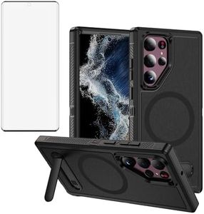 Asuwish Phone Case for Samsung Galaxy S22 Ultra 5G Compatible with Magsafe Tempered Glass Screen Protector Cell Cover Stand Clear Magnetic Protective S22ultra 22S S 22 S22ultra5g 6.8 (Black+Black)