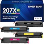 4 Pack (With Chip) 207X 207A Toner Cartridge Multipack for HP 207X Color Laserjet Pro MFP M283fdw M255dw M282nw M283fdn M255nw M283 M255 M282 W2210X W2211X W2212X W2213X - Black Cyan Yellow Magenta