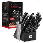 19-Piece Premium Kitchen Knife Set with Wooden Block - Master Maison German Stainless Steel Cutlery with Knife Sharpener and 8 Steak Knives