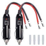 FICBOX Car Cigarette Lighter Heavy-Duty Male Plug Power Adapter Supply Cord With LED Lights And 16 AWG Cable Wire for 12V 24V Vehicles(2 Pack)