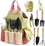 Gardening Tools Set of 10 - Complete Heavy Duty Garden Tools Set with Fashion Handbag - Durable Gardening Supplies Kit Ideal Gardening Gifts for Women