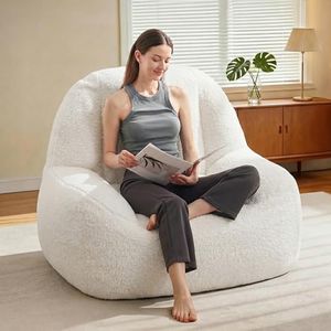 Homguava Bean Bag Chairs for Adults,Giant Beanbag Couch Adult Bean Bag Chair with Filler Included,Modern Lazy Sofa Comfy Chair for Living Room(White)