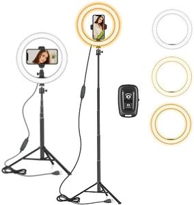 10" Ring Light with Tall Tripod Stand & Phone Holder for YouTube Video, Dimmable Led Ring Light with Remote for Camera, Video, Makeup, Selfie Photography Compatible with Smartphone