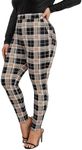 Floerns Women's Plus Size Plaid Pants Leggings Stretchy Elastic Waist Work Skinny Pants Brown Black Multi 2XL