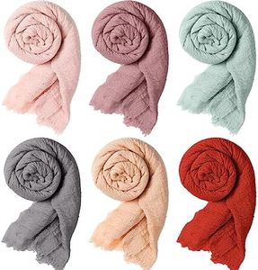 Geyoga 6 Pcs Women Scarf Shawl Hijab Scarfs Cotton Blend Crinkle Scarf Wrap Head Scarf for Seasons, Vivid Colors