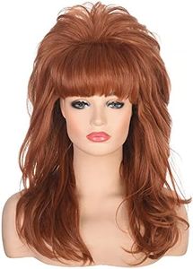 AMZCOS 80s Women Beehive Wig Long Wavy Ginger Bouffant Synthetic Hair Wigs for Married Housewife Big Red Vintage Costume Cosplay Halloween Party