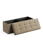 SONGMICS 43 Inches Folding Storage Ottoman Bench, Storage Chest, Foot Rest Stool, Light Taupe ULSF077R01