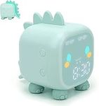 Kids Alarm Clock,Cute Dinosaur Alarm Clock Children's Sleep Trainier,With night light,time voice broadcast,snooze mode,temperature,countdown,dual alarm clock,for Boys Girls Best Birthday Gifts (Green)