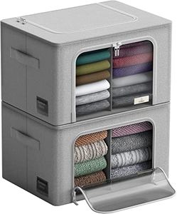 Storage Bins with Divided Interior - Stackable & Foldable Clothes Organizer Bags, Fabric Storage Container Organizers with Metal Oxford Frame Large Window & Carry Handles, Organization for Bedroom, Closet, Bedding, Linens, Clothes, Books & Toys - By Sorbus