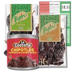 BUB Tajin Mexican Chilli Bundle - 3-Pack of 75g Dried Chillies: Ancho, Guajillo & La Costena Chipotle Chilli in Adobo 199g - Authentic Mexican Flavours with Mexican Sauce & Chilli Guide (3 Pack)