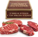 Grumpy Butcher 4-Steak Gift Box – 2 Ribeye Steaks (12 oz) & 2 Top Sirloin Steaks (6 oz) – Frozen USDA-Choice Angus Beef Sampler | Gourmet Steak Gift Package for Holiday, Birthday & BBQ Grill