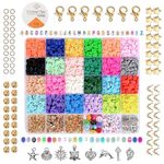 LeafLoom Clay Beads for Jewelry Making Kit, Clay Beads Bracelet Making Kit, Color DIY Flat Preppy Beads for Friendship Jewelry Making, Polymer Heishi Beads with Charms Gifts for Teen Girls Crafts for Ages 4-12 (Diy Beads (5*6)