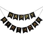 Party Propz Black and Gold Happy Birthday Banner Decoration For Boys, Girls, Boyfriend, Girlfriend, Husband,Kids Bday Celebrations,Bunting Tags,Flag Decorative Items Decor