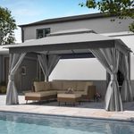 LAUSAINT HOME 10'x13' Outdoor Gazebo, Metal Frame Heavy Duty Patio Canopy Tent Shelter with Double Roofs, Mosquito Nettings and Privacy Screens for Backyard, Garden, Lawn, Gray