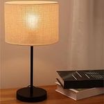 Navaris E27 Table Lamp - Spray Painted Metal Base with Paper Shade - Lamps Ideal for Bedroom or Living Room - Bedside Lamp with Long 1.8m PVC Cable, On/Off Switch - Beige