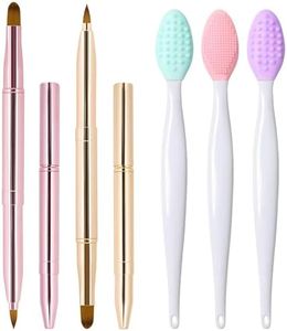 Yrarbil 5Pcs Retractable Lip Brush & Lip Scrub Brush Set, Lip Scrubber Exfoliator Brush, Silicone Lip Brush Tool Double-Sided Mini Exfoliating Brush