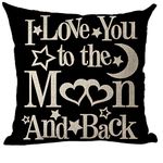 Ramirar Word Art Quote I Love You to The Moon and Back Stars Black Background for Lover Decorative Throw Pillow Cover Case Home Living Room Bed Sofa Car Cotton Linen Square 18 x 18 Inches