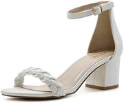 Ollio Women's Shoes Faux Leather Chunky Mid Heel Ankle Strap Heeled Sandals H203, White, 7 US