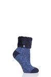 HEAT HOLDERS Ladies Lounge Feather Turn Over Cuff Slipper Socks Pack of 1 Navy 4-8