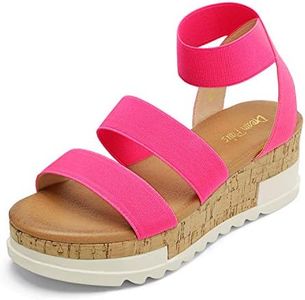 DREAM PAIRS Womens Open Toe Elastic Strap Casual Flatform Platform Sandal, Neon Pink-1(5) Reed-1