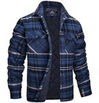 MAGCOMSEN Plaid Jacket For Men Casual Flannel Jacket Winter Button Down Jackets 5 Pockets Cotton Jacket For Men Blue Grey XL